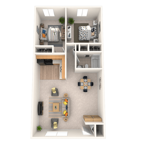 Floor plan for 2 beds, 1 bath, 750 sqft